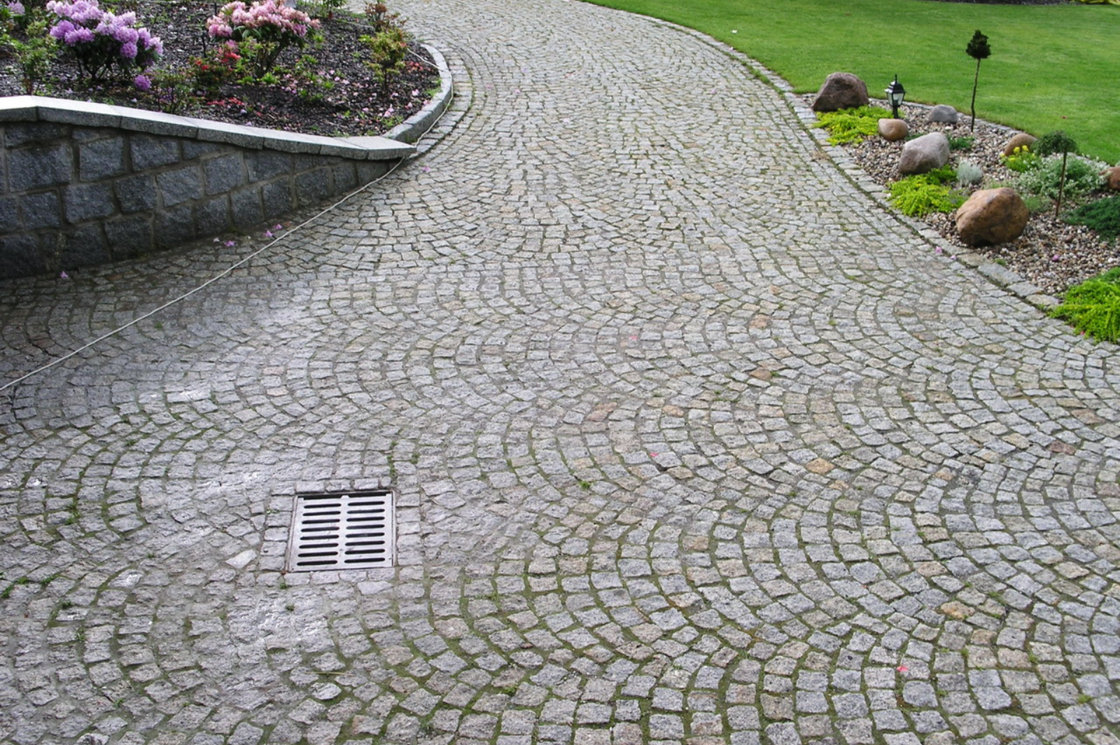 Decorative stone paving around property