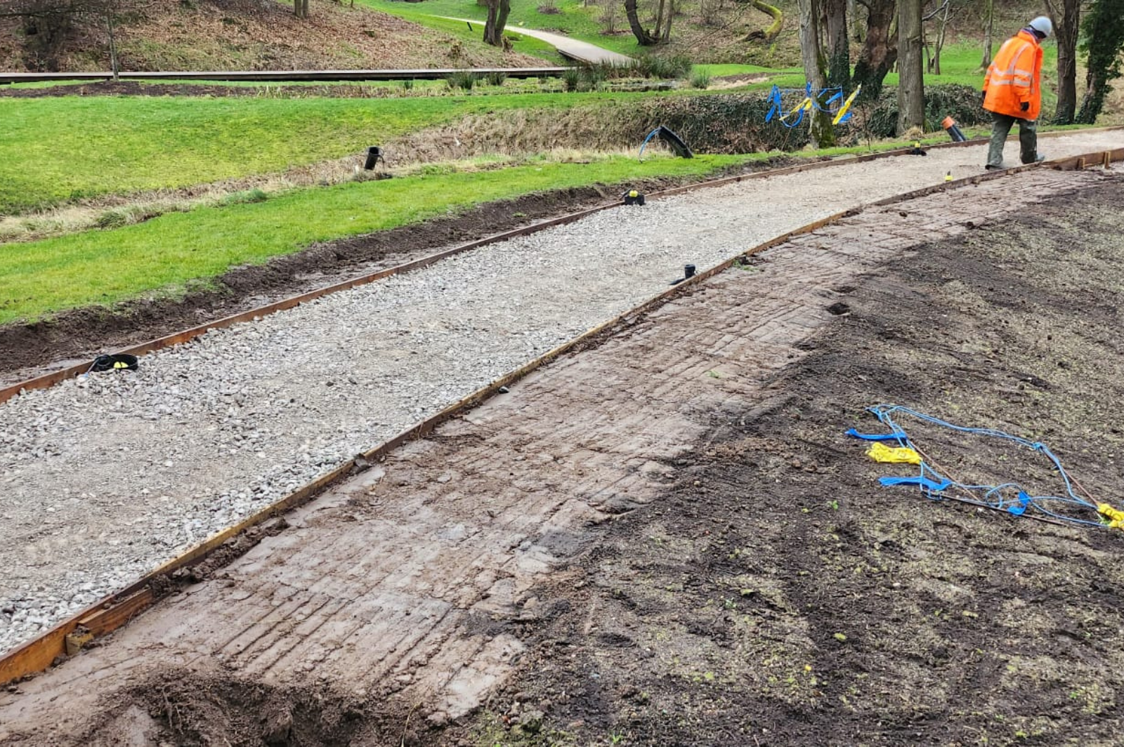 Park pathway sub-base preparation