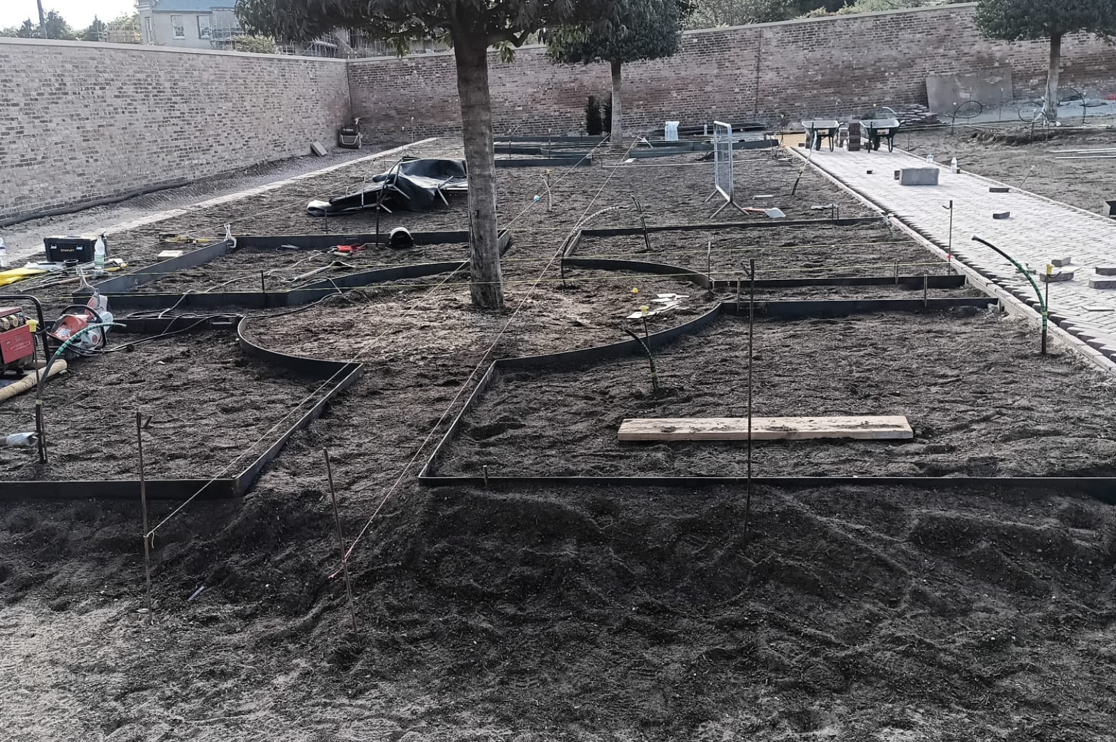 Curved park pathway preparation